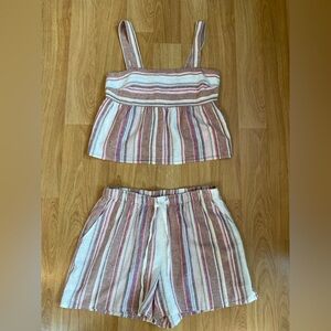 Lucky Brand Pink Stripe Linen Tank Top‎ & Shorts 2 Piece Set Size S